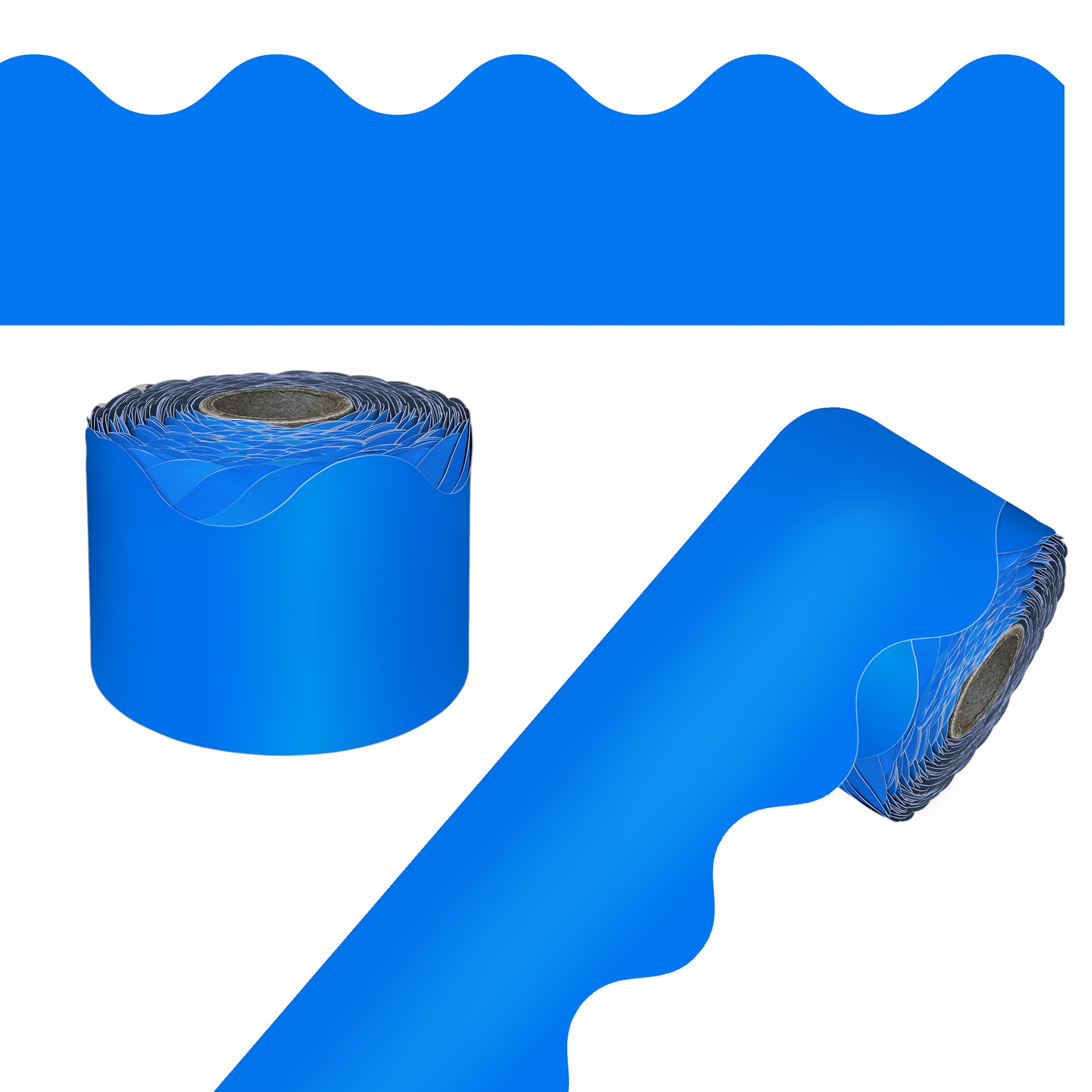 Carson Dellosa 65Ft of Blue Bulletin Board Borders, 1 Roll of Scalloped Trim for Rolling Whiteboard, Cork and Posterboard, Patriotic Decorations, Party, and Classroom Decor