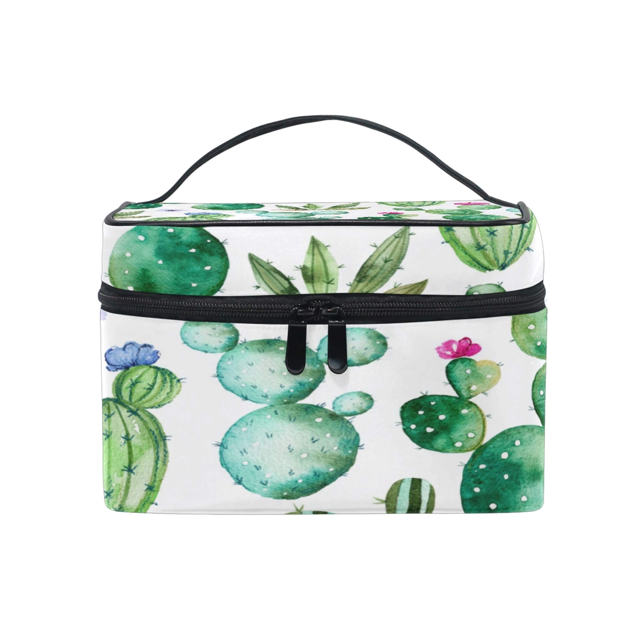 Cactus Makeup Bag Green Succulents Plants Floral Flower Carrying Portable Zip Travel Cosmetic Brush Bag Large Travel Organizer Artist for Girls Women
