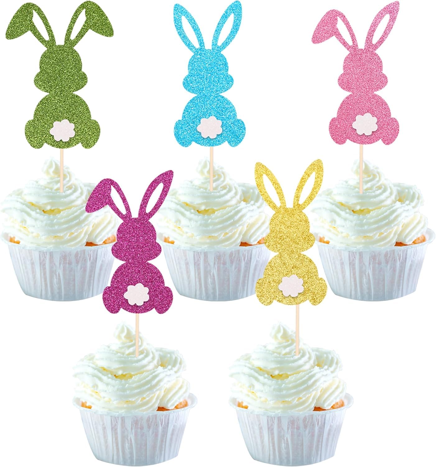 SYKYCTCY 30 Pack Happy Easter Cupcake Toppers Rabbit Bubby Easter Egg Cupcake Picks Baby Shower Kids Birthday Party Cake Decorations Supplies