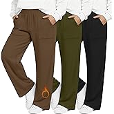 Yearntown 3 Pack Women's Plus Size Fleece Lined Sweatpants, Wide Leg Thermal Winter Pants, Warm Yoga Lounge Joggers