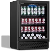 COLOZO 24 Inch Black Beverage Refrigerator Under Counter,190 Cans Beverage Fridge with Glass Door&amp;Lock, Built-in/Freestanding Beverage Cooler for Home Bedroom Bar or Office, Low Noise Compressor