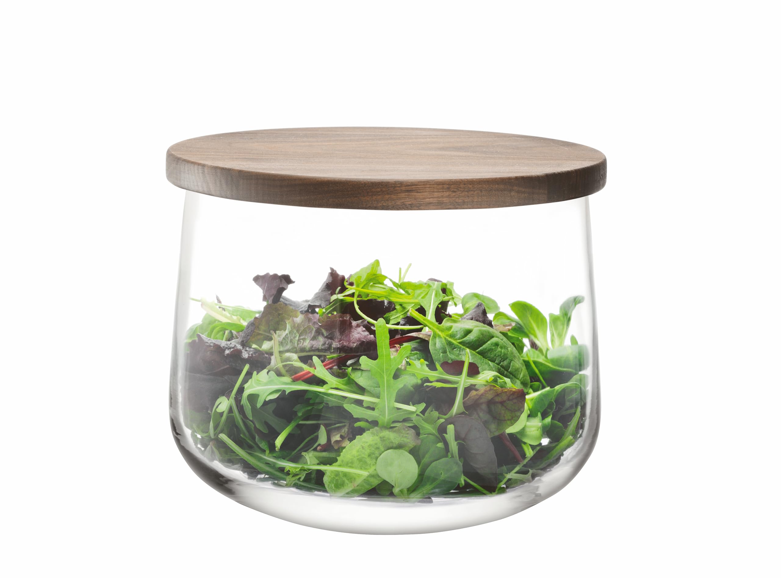 LSA International City Bowl & Walnut Lid Ø22cm Clear| 1 Unit | Mouthblown & Handmade Glass | Hand Planed Wood | CJ02