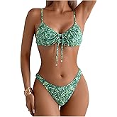 SOLY HUX Women's 2 Piece Bikini Sets Boho Floral Print Underwire Swimsuit Tie Front Cut Out Bathing Suit