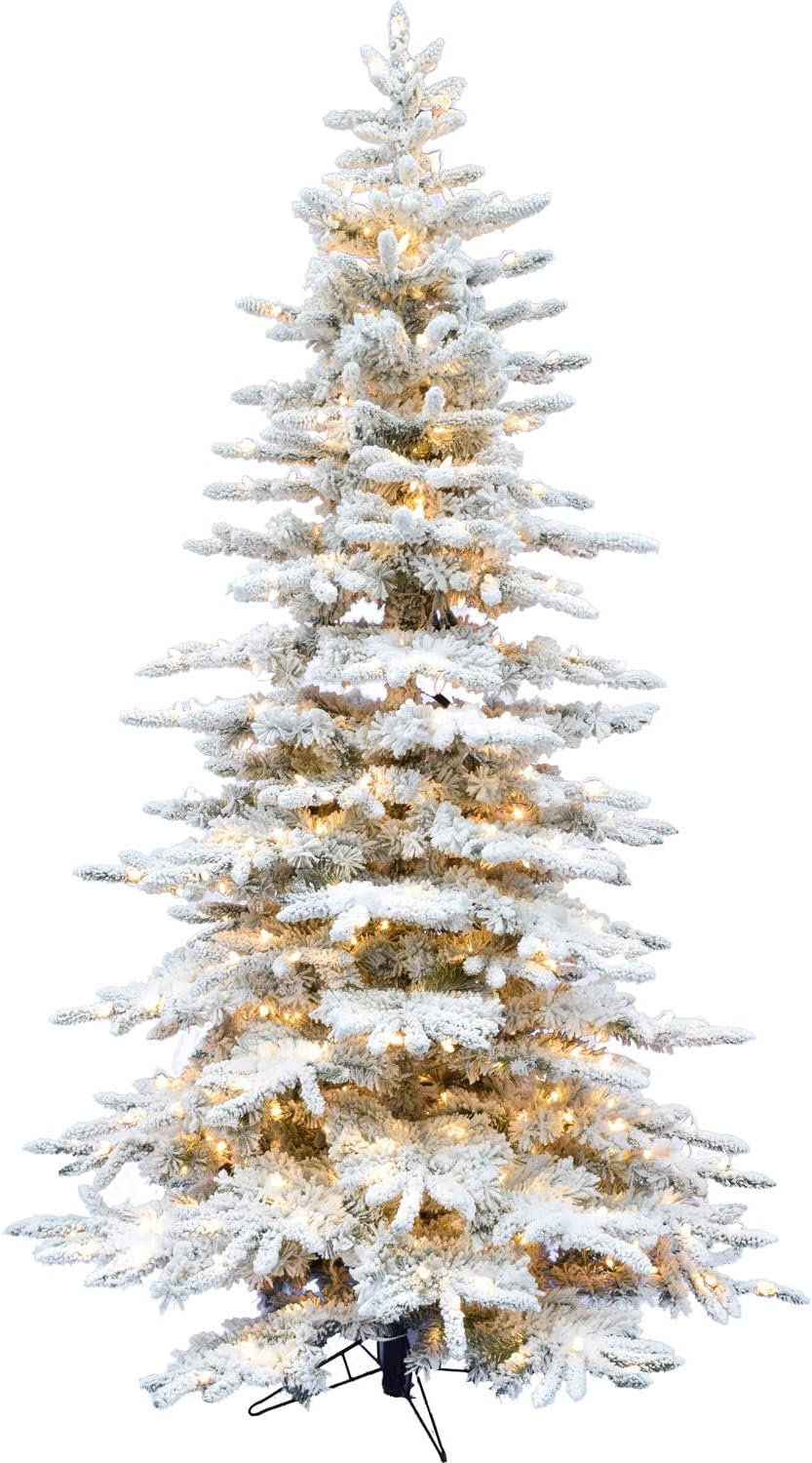 Trees - Fraser Hill Farm 9-Ft. Pre-Lit Mountain Pine Snow Flocked Artificial Christmas Tree with Stand, Tall & Foldable Heavily Flocked Christmas Tree with Realistic Foliage & Clear Smart Lights