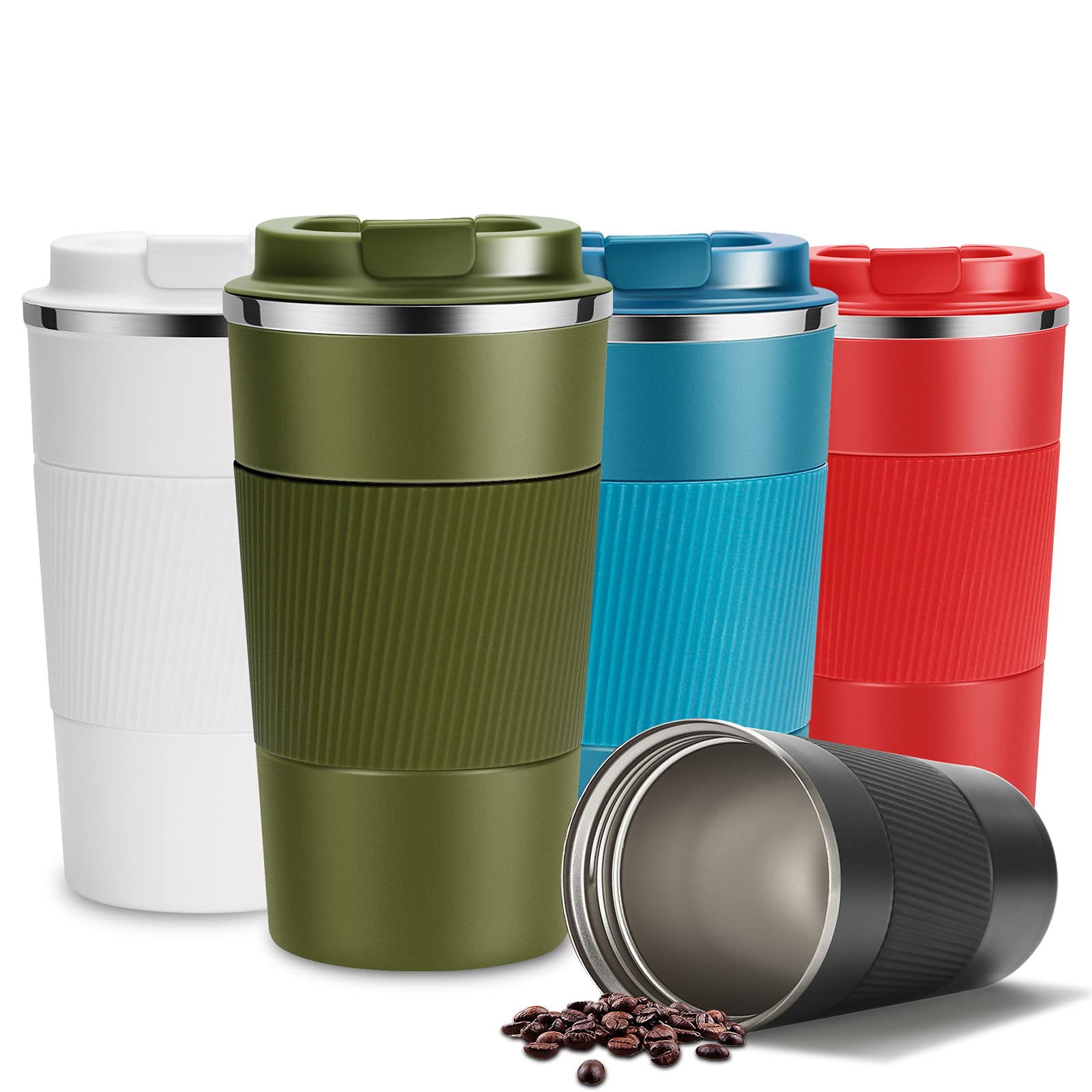 YINJAM Travel Mug Reusable Insulated Coffee Cups Vacuum Insulation Stainless Steel Thermal Bottle for Hot Cold Drinks (Green, 380ml)
