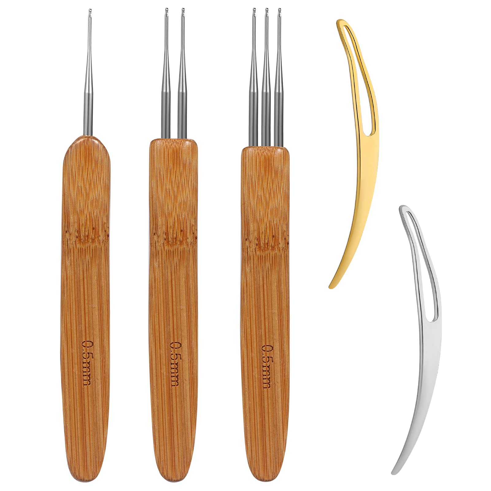 AIEX 5 Pieces Dreadlock Crochet Hair Tool Crochet Needle Included 3pcs Dreadlock Hooks with Different Needles Crochet 2pcs Hair Lock Tools for Braid DIY (0.5mm)