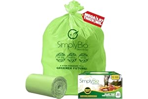 Simply Bio 30-33 Gallon Compostable Trash Bags Liners Flat-Top, Heavy Duty Extra Thick 1.57 Mil, 124.92 Liter, 30 Bags, Lawn, Yard, and Restaurant Use, ASTM D6400, US BPI, OK Compost Home Certified