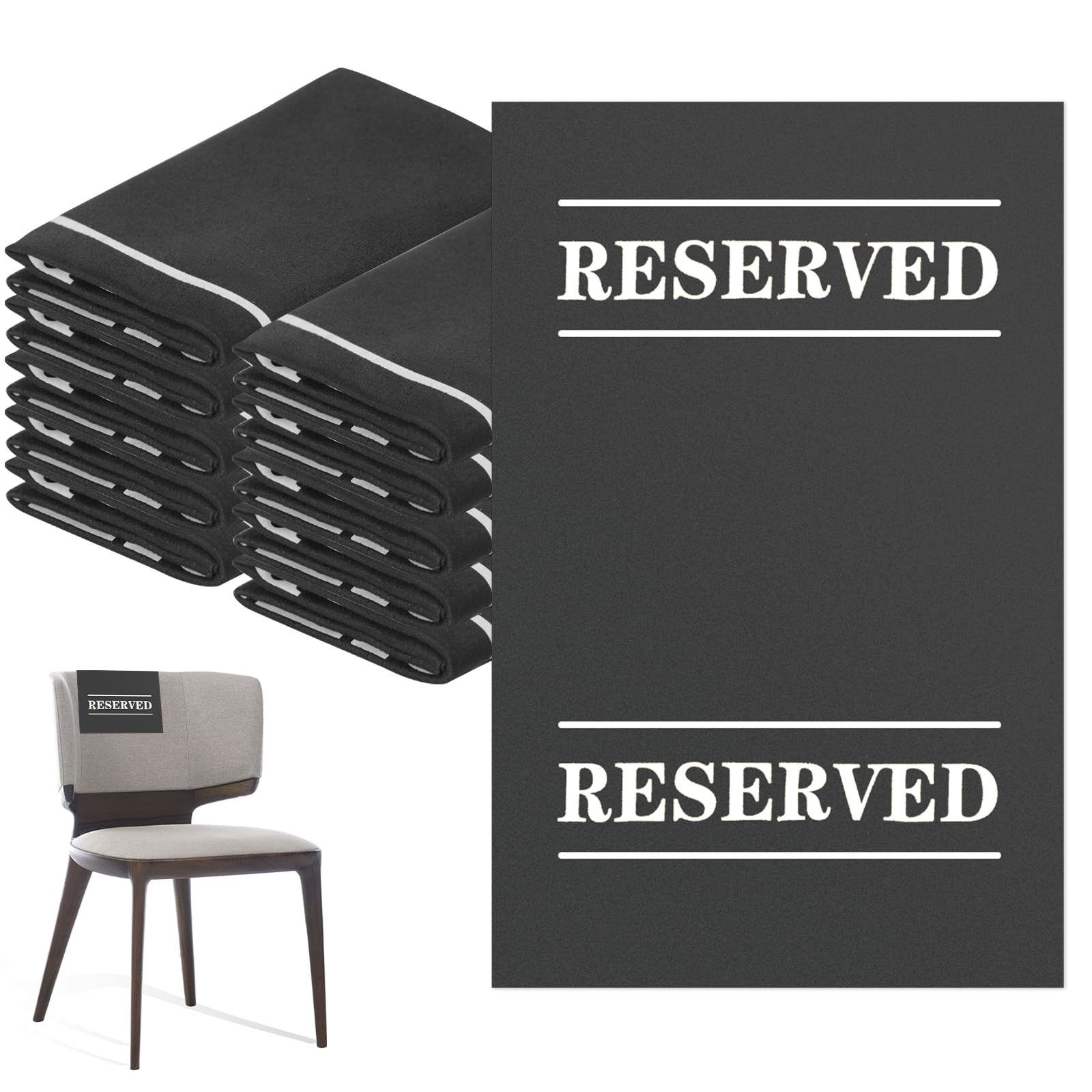Photo 1 of 10 Pcs Reserved Chair Signs Cloth Church Placeholder Reserved Pew Signs Chair Reserved Seat Coverswith Printed Words For Weddings, Churches, Eceptions, Cinema,Celebrations, Parties and Events(Black)