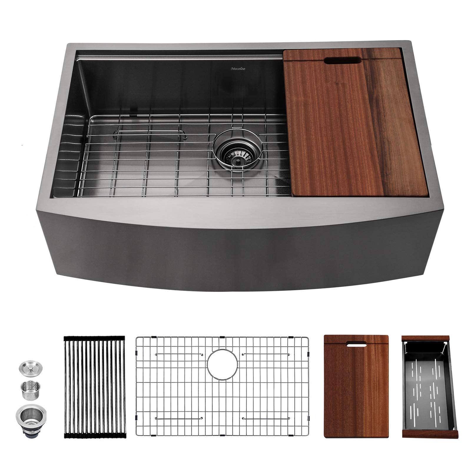 Black Stainless Steel Farmhouse Sink Mocoloo 33 Inch Apron Front