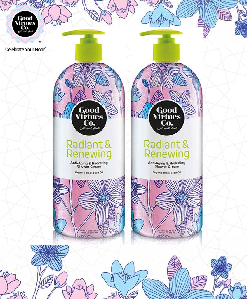 Good Virtues Co. Gift Set Anti-Aging & Hydrating Shower Cream for Women, for All Skin Types with Organic Black Seed Oil, Deep Moisture for Skin (23.7 oz), Pack of 2, Free from Parabens