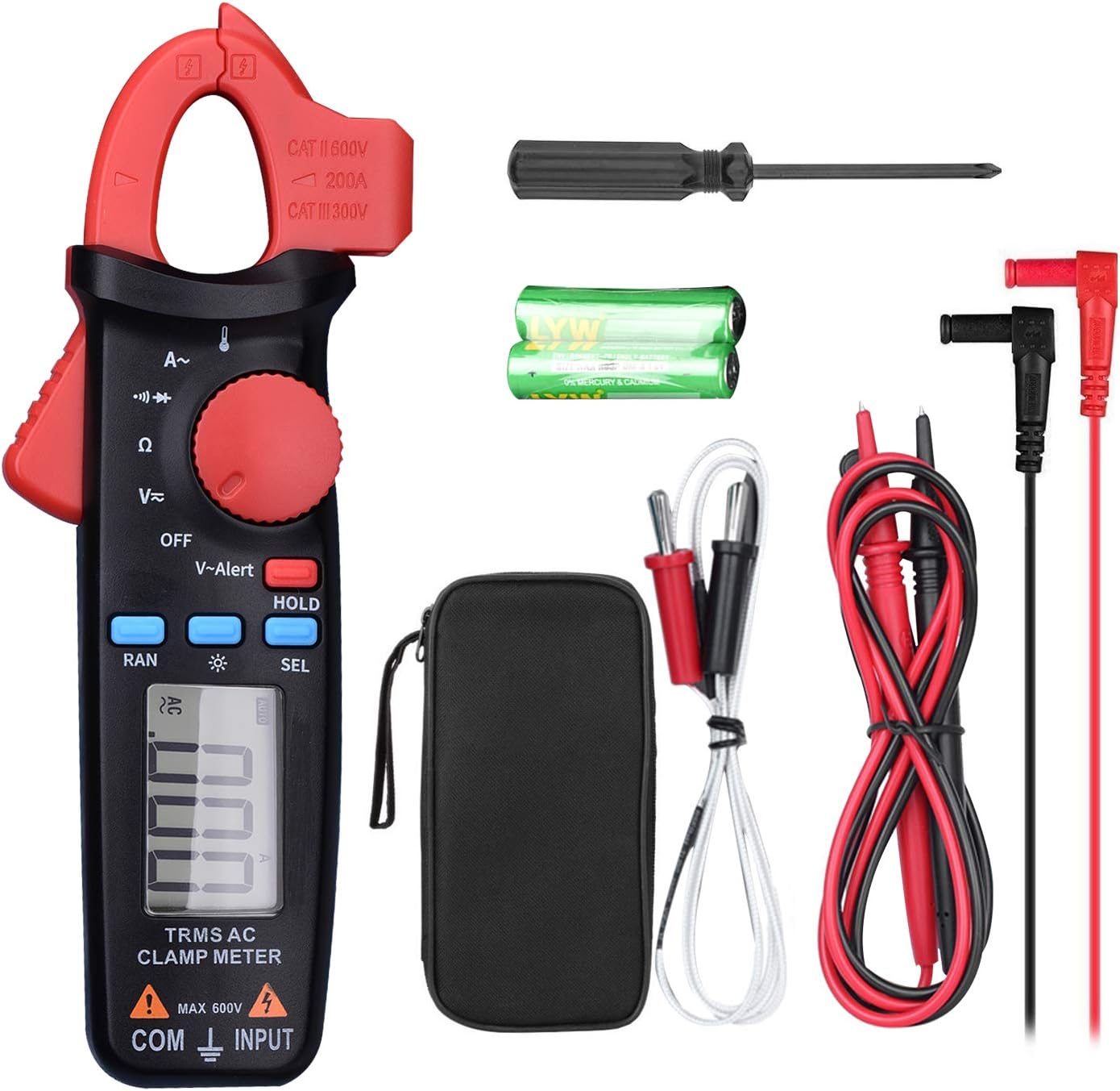 Clamp Meter TRMS 2000 Count Digital Multimeter Multi Tester with Auto Ranging Support NVC, AC/DC Voltmeter Temperature Resistance Diode Continuity AC Non Contact Current Tester with Backlit- FraFong