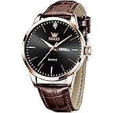 OLEVS Mens Watches, Dress Waterproof Classic Analog Casual Luxury Wrist Watch for Men with Date, Easy to Read Relojes para Hombres Male Quartz Wristwatch with Brown Black Leather Band Blue Black Dial