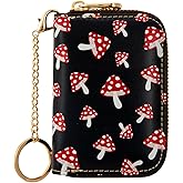 ANNAMISSI Womens Leather Wallet RFID Blocking Credit Card Holder Zipper Card Case for Ladies Girls (Mushrooms)