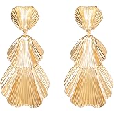 HETICA Gold Leaf Dangle Earrings for Women, Fashion Exaggerated Multi Layer Leaf Stud Earrings Vintage Statement Earrings Jewelry