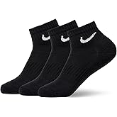Nike Unisex Everyday Cushioned Training Ankle Socks (3 Pairs), Black/White, Large