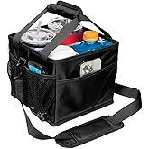 Savvy Lyfe Reusable Drink Carrier with Handle – Tip-Resistant 4 Cup Carrier with Shoulder Strap for Delivery – Insulated, Foldable, Adjustable Dividers – Portable Caddy Tote Bag, Drink Holder for Car