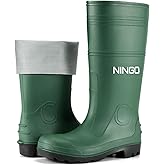 NINGO Men's Steel Toe Rain Boots, Waterproof Rubber Boots, Seamless PVC Rainboots, Puncture and Slip Resistant, Outdoor Fishing Gardening Boots for Men, for Agriculture and Industrial Working