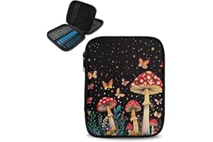 Vanideaoty Mushroom Crochet Hook Case with Web Pockets Floral Crochet Storage Organizer with Web Pockets Knitting Needle Case for Hooks, Knitting Needles Supplies
