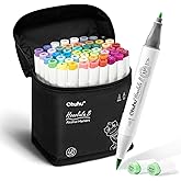 Ohuhu 48 Alcohol Brush Markers, Alcohol-based Double Nibs Brush & Fine, Sketch Markers for Artist Art Markers for Adult Color