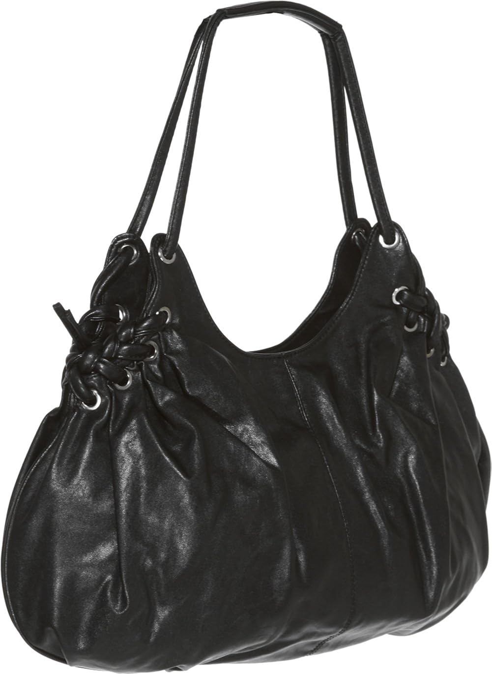 DAVID JONES Black Hobo Shoulder Bag w/ Braided Grommets