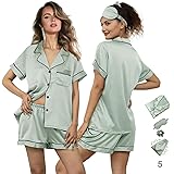 WJing Yi Jia 5Pcs Womens Soft Satin Pajama Set