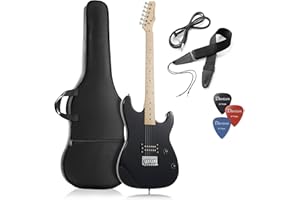 Davison Guitars 39" Full Size Electric Guitar in Black - Right Handed Beginner Kit with Gig Bag and Accessories