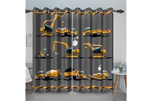 Baocicco Gray Construction Curtains for Boys Bedroom Kids Cartoon Excavator Truck Theme Blackout Window Drapes Nursery Room Decor Toddlers Bulldozer Tractor Grommets Curtains 2 Panels 42x63 Inch