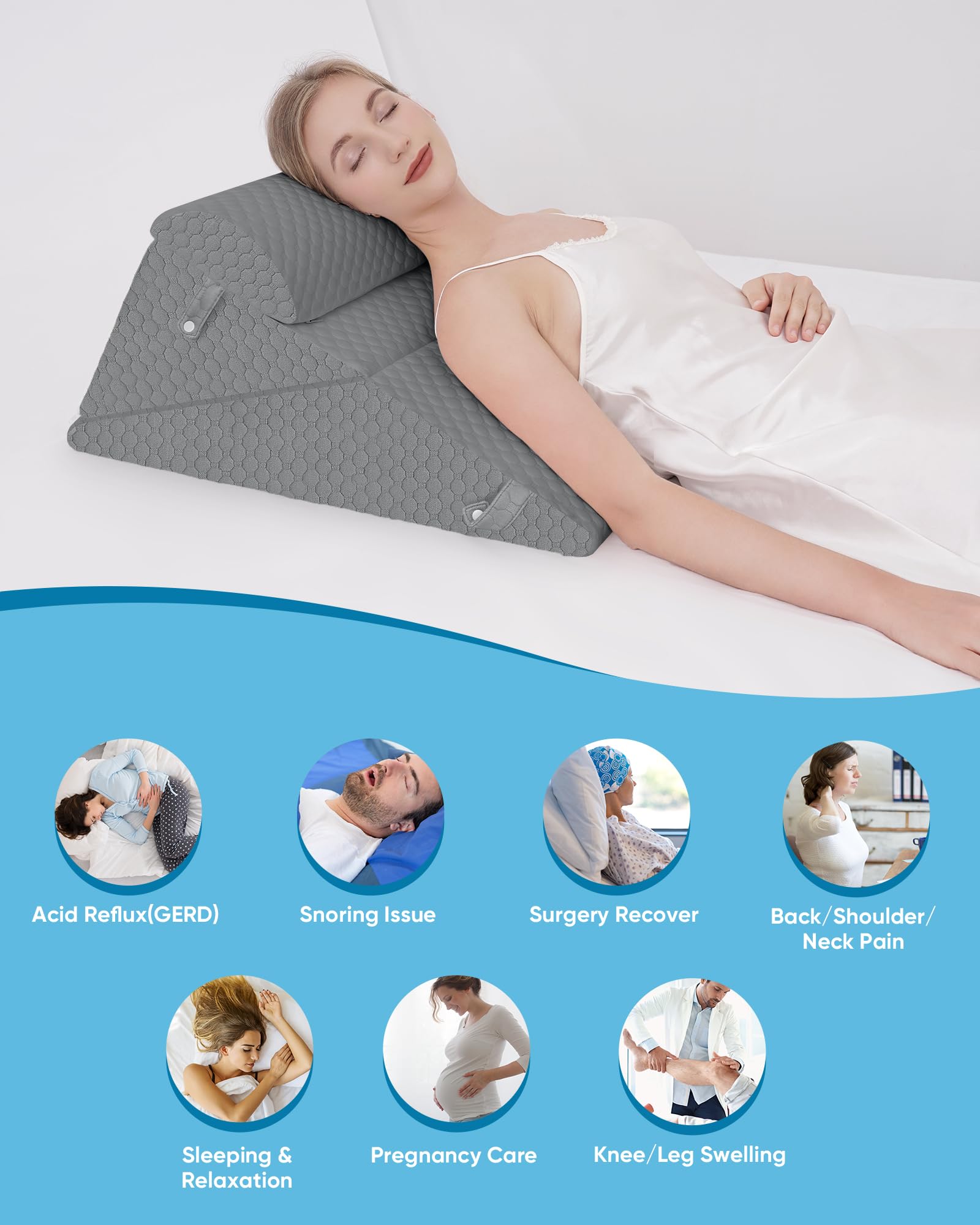 Forias Wedge Pillows Set for After Surgery Foldable Bed Wedge Pillow for Sleeping Adjustable 9&12 Inch Triangle Pillow Wedge with Half-Moon Pillow for Post Surgery Acid Reflux Gerd Snoring - Gray