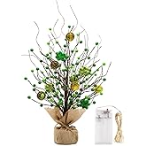CRCZK St Patricks Day Artificial Tree Decorations St.Patricks Day Decorations St Patricks Day Tabletop Centerpieces 20" H Saint Patricks Day Lighted Tree with 20 LEDs, Shamrock&Gold Coins Irish Decor