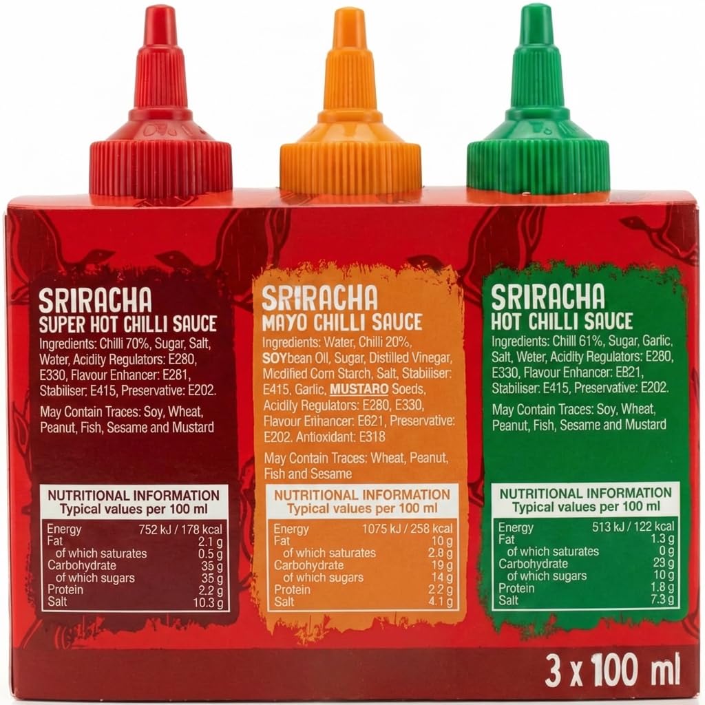 FLYING GOOSE Sriracha scharfe Chilisaucen Mischkarton in 3 Geschmacksrichtungen, ideal zum Verschenken, Würzsaucen aus Thailand zum Würzen, Dippen und Verfeinern, 3 x 100 ml Multipackung 2