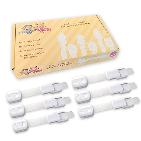 LOCKI FLOCKI Baby Kindersicherung zum Kleben ohne Bohren für Schrank Schublade 6 Stück