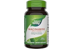 Nature's Way Niacinamide, Non-Flushing Vitamin B3, Supports Cellular Energy*, 500 mg per Serving, 100 Capsules (Packaging May Vary)