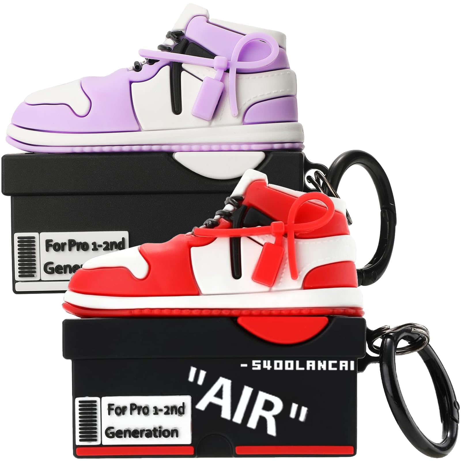 Photo 1 of [2Pack] Gedicht for Apple Airpods Pro Case Cover, Cute Cartoon Shoe Box Soft Silicone Protective Cases for AirPods Pro 1st Generation Case with Keychain for Women Men, Red+Purple