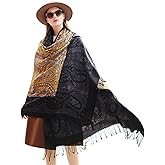 DANA XU 100% Merino Wool Extra Large Pashmina Blanket Travel Scarf Cashmere Wrap for Women Fall Winter Oversize Shawl Floral