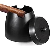 Cigar Ashtray with Lid for Outdoors Indoors Outside Patio Home Black Decor,Large Holder Ash tray Windproof,Cigar Accessories Gift for Men Dad Husband Boyfriend (Small)