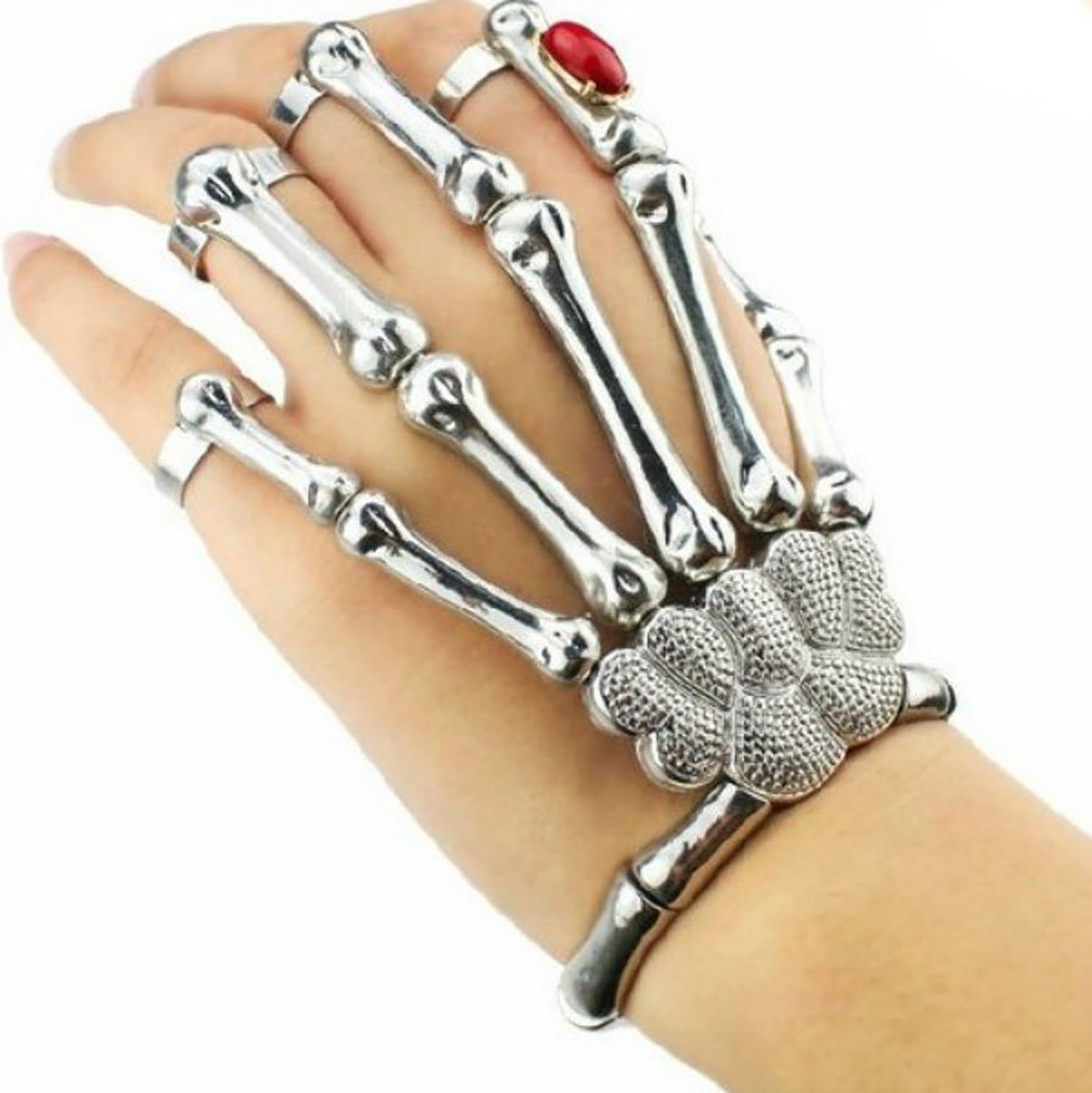 Silver Punk Ghost Skeleton Slave Bones Talon Hand Skull Bracelet GAGA Style Chain