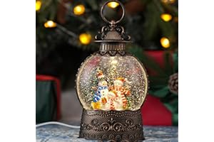 QUKULOV Snow Globe with Snowman Family, Light Up Christmas Snow Globes with Music Timer - USB Plug or Battery Operated Glitter Globe Indoor Christmas Decorations