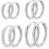 Small Silver Huggie Hoop Earrings Set for Women - 14K Gold Plated Stack Cartilage Earrings Multiple Piercing Hypoallergenic Jewelry,Lightweight Tiny Mini Thin Dainty Trendy Jewelry Set Gifts 4Pairs