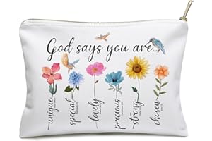 KACENAMO God Says You Are Makeup Bags, Inspirational Bible Verse Bag, Christian Gifts, Affirmations Gifts, Encouragement Gifts, Friend Gifts, Bible Verse Flower Bird Wash Bag for Her, Birthday Gifts for Women