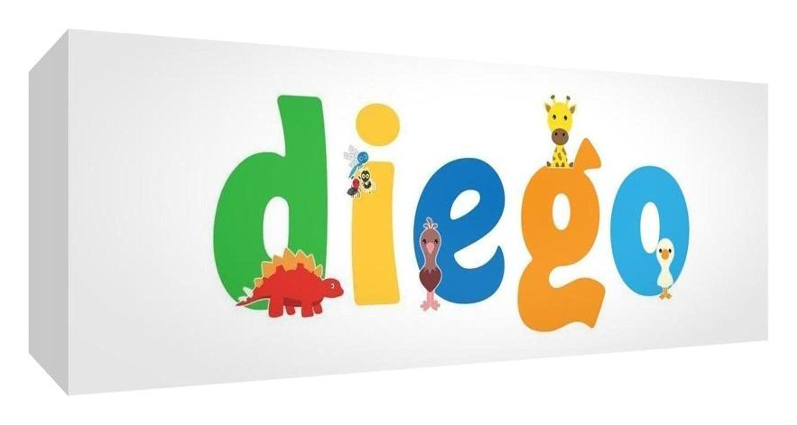 Little Helper Canvas Gallery Wrapped Box with Front Panel Style Example Medium with Name Boy Diego 21 x 59 x 3 cm Multi-Coloured