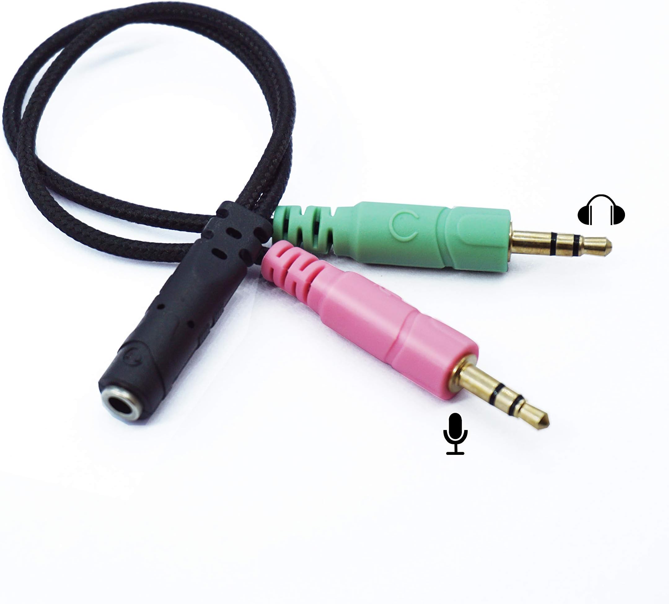 Headset Y Cable Splitter Adapter for PC, 3.5mm Female to 2 Male Gold Plated Corrosion-Resistant Audio Mic Y Cable for Headphones Connecting to Laptop, Smartphone, Xbox One, Tablet