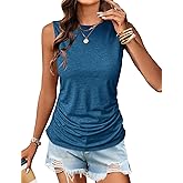 SimpleFun Womens Ruched Tank Tops Crewneck Sleeveless Tops Dressy Casual Basic Summer Shirts