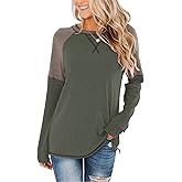 Bingerlily Women's Casual Long Sleeve Tunic Tops Crew Neck Color Block Blouse