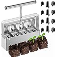 Nanovi Soil Blocker, 2 Inch Soil Block Maker with 3 Sizes Seed Pins & Comfortable Handle 4 Cell Handlheld Soil Blocking Tool for Seed Starting, Grow Seedling, Outdoor Plants, Greenhouses, Garden
