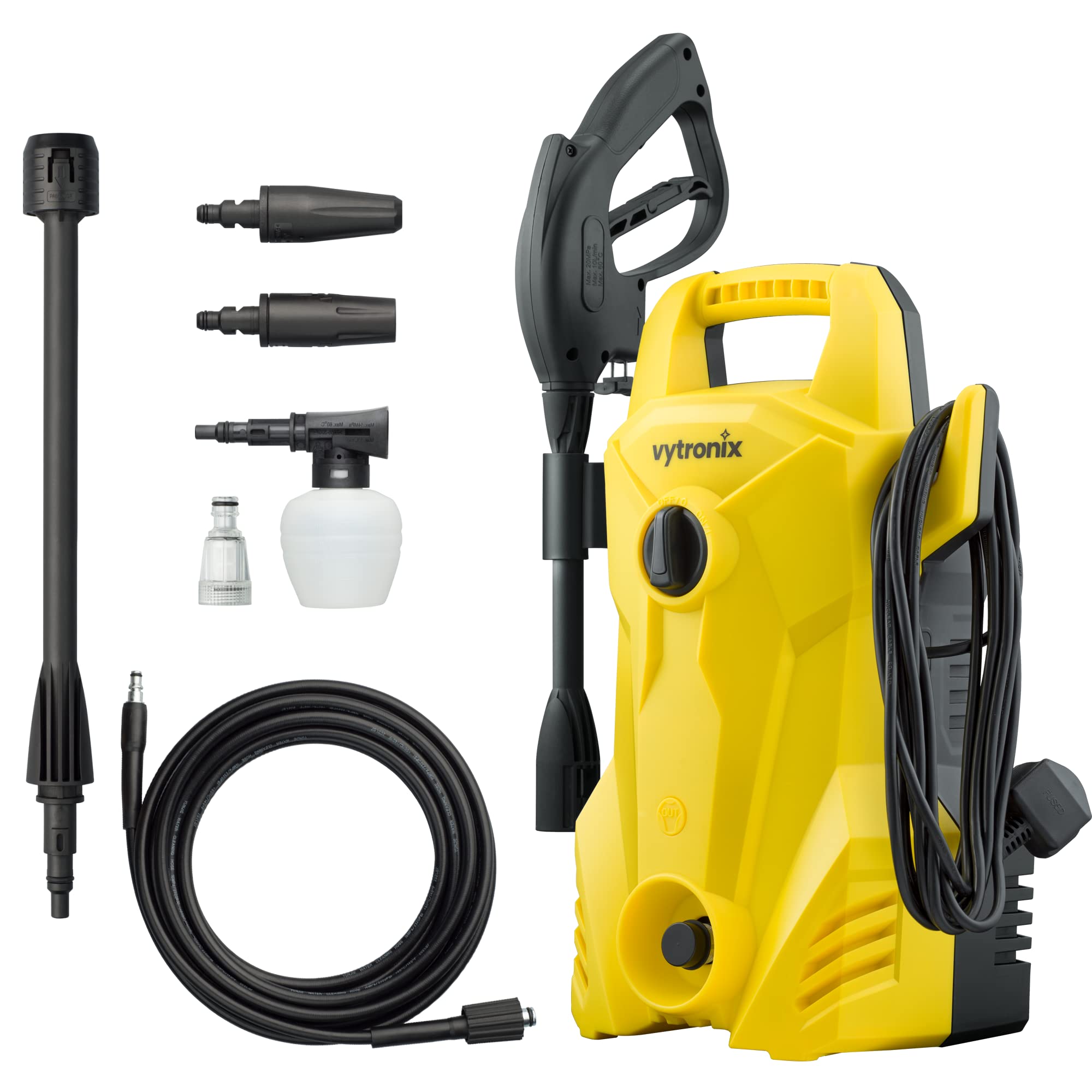 Vytronix PW1500 Powerful Electric Pressure Washer 1400W | Jet Wash | High-Performance Power Cleaner for Car, Home, Patio and Garden Furniture | 105 Bar Water Jet Yellow