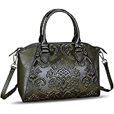 Genuine Leather Purses and Handbags for Women Vintage Embossed Leather Satchel Bags Crossbody Shoulder Bag Strap | Genuine Leather, Vintage, Embossed Leather, Strap