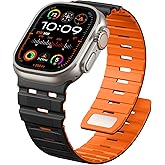 Odbeai Magnetic Band Compatible with Apple Watch Ultra Band for Men 49mm 45mm 46mm 44mm 42mm, Soft Silicone Strong Magnet Sport Outdoors Strap for iWatch Series 11 10 9-1 Ultra SE 3 2 1, Black/Orange