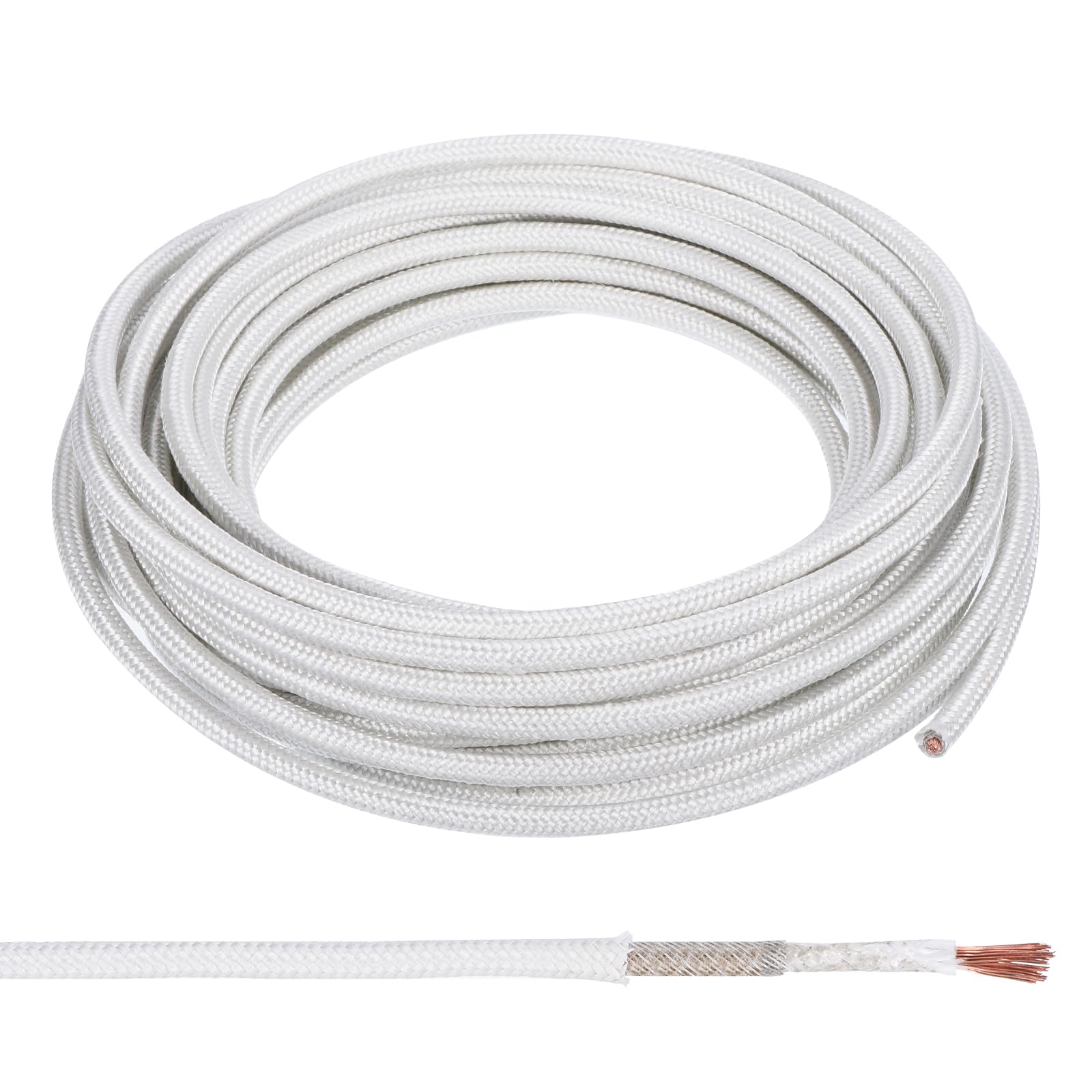 PATIKIL 32.8Ft 9 AWG High Temperature Wire, -60-350 Degrees Celsius Mica Glass Fiber Electronic Wire Insulated Heat Resistant Electronical Flexible Cable for Lamp Boiler Heater, White