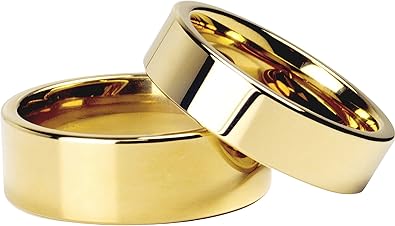 Par Alianças Banhada Ouro18k Reta 8mm e 6mm Tungstênio Tamanho:8mm e 6mm;Cor:Dourado