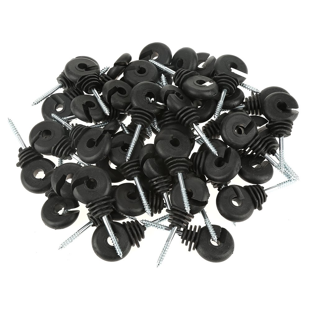 Wifehelper Screw In Ring Insulator, 50 Pcs/Set Black Screw Type Ring Insulator for Electric Fence Accessories for Wood Post Sun Protection, Rain Protection